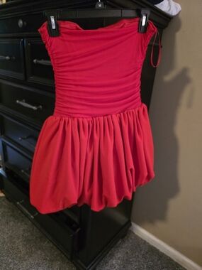 SHEIN Strapless Ruched Bubble Mini Dress in Bright Red